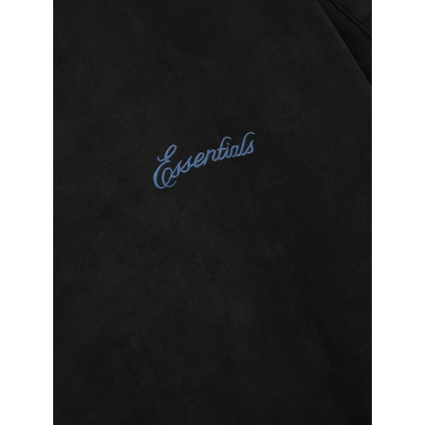 Fear of God Essentials Suede Fleece Signature Modern Crewneck Sweatshirt with Piping in Black | Sweatshirts | Coveti