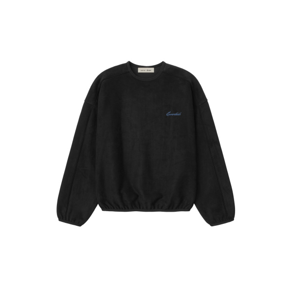 Fear of God Essentials Suede Fleece Signature Modern Crewneck Sweatshirt with Piping in Black | Coveti