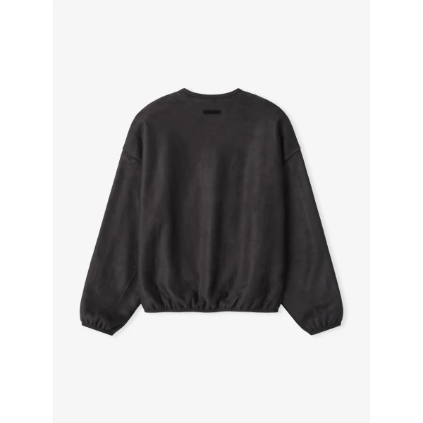 Fear of God Essentials Suede Fleece Signature Modern Crewneck Sweatshirt with Piping in Ink Black | Sweatshirts | Coveti