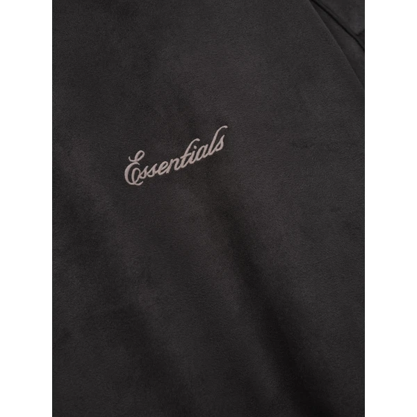 Fear of God Essentials Suede Fleece Signature Modern Crewneck Sweatshirt with Piping in Ink Black | Sweatshirts | Coveti