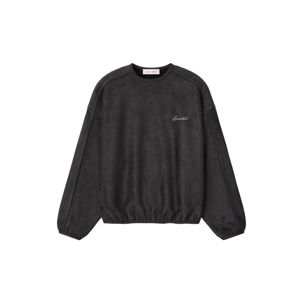 Fear of God Essentials Suede Fleece Signature Modern Crewneck Sweatshirt with Piping in Ink Black | Coveti