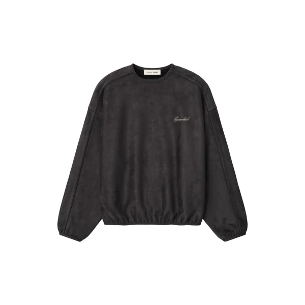 Essentials Suede Fleece Signature Modern Crewneck Sweatshirt with Piping in Ink Black