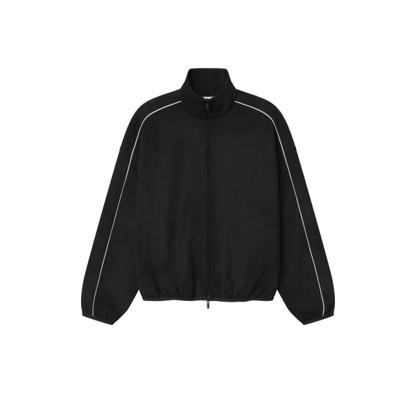 Fear of God Essentials Suede Fleece Signature Modern Track Jacket in Vintage Black | Coveti