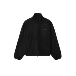 Fear of God Essentials Suede Fleece Signature Modern Track Jacket with Piping in Black | Coveti