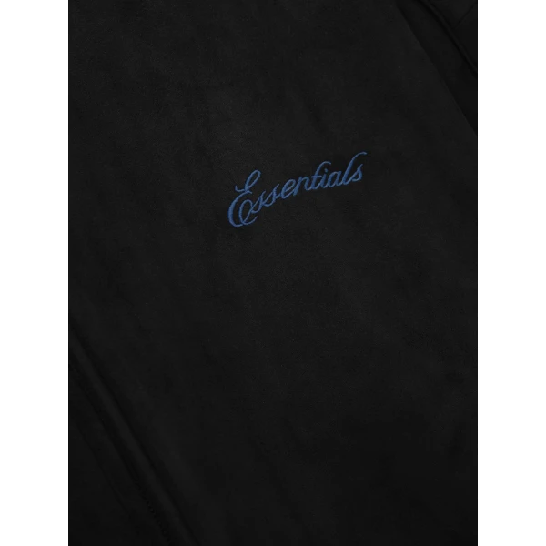Fear of God Essentials Suede Fleece Signature Modern Track Jacket with Piping in Black | Men Jackets | Coveti