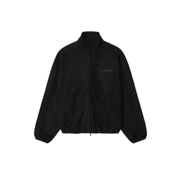 Fear of God Essentials Suede Fleece Signature Modern Track Jacket with Piping in Black | Coveti