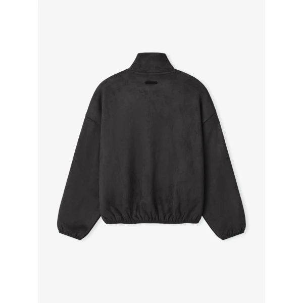 Fear of God Essentials Suede Fleece Signature Modern Track Jacket with Piping in Ink Black | Men Jackets | Coveti