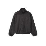 Fear of God Essentials Suede Fleece Signature Modern Track Jacket with Piping in Ink Black | Coveti