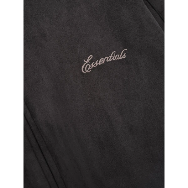 Fear of God Essentials Suede Fleece Signature Modern Track Jacket with Piping in Ink Black | Men Jackets | Coveti