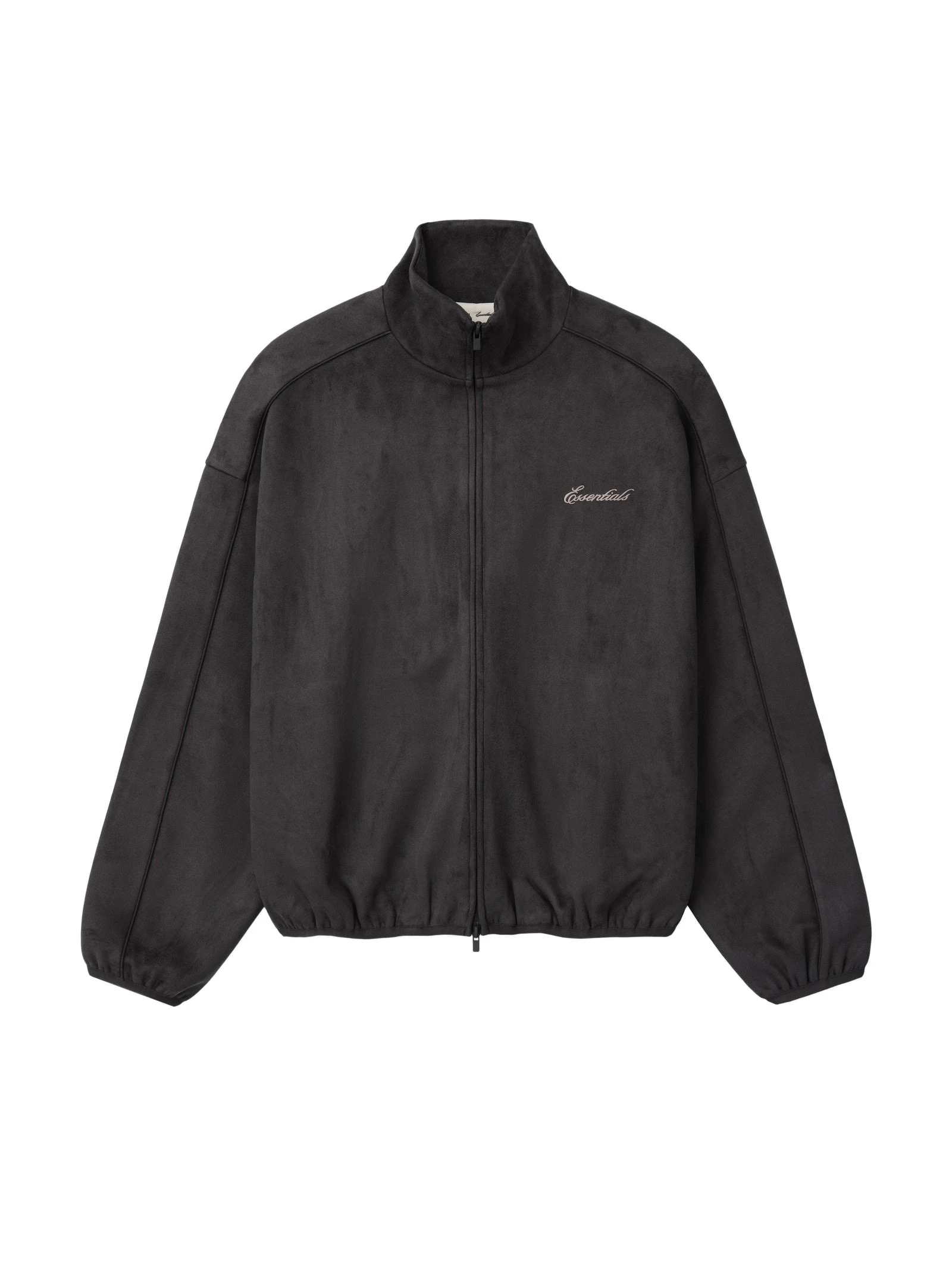 Fear of God Essentials Suede Fleece Signature Modern Track Jacket with Piping in Ink Black Fear of God Essentials Suede Fleece Signature Modern Track Jacket with Piping in Ink Black | Coveti