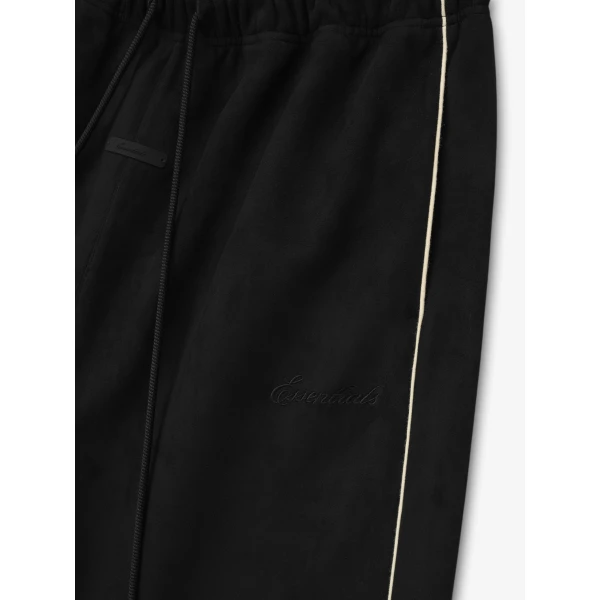 Fear of God Essentials Suede Fleece Signature Relaxed Pant in Vintage Black | Pants | Coveti