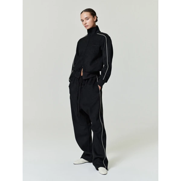 Fear of God Essentials Suede Fleece Signature Relaxed Pant in Vintage Black | Pants | Coveti