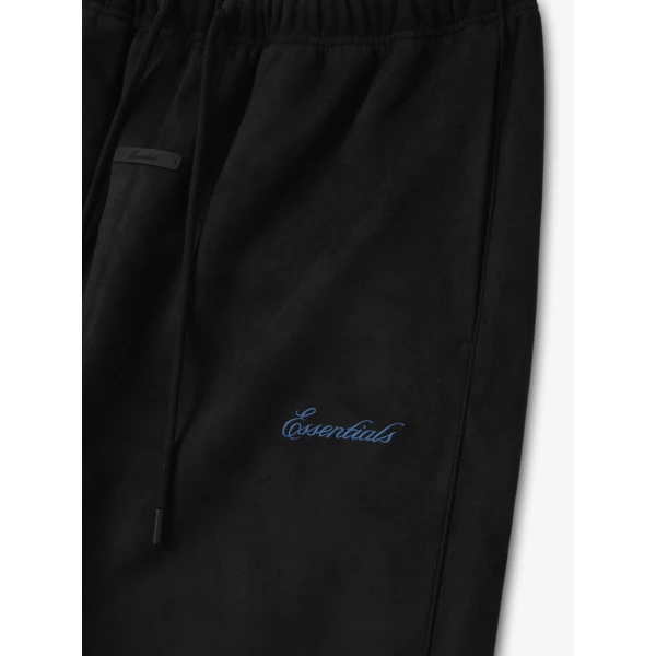 Fear of God Essentials Suede Fleece Signature Relaxed Pant with Piping in Black | Pants | Coveti