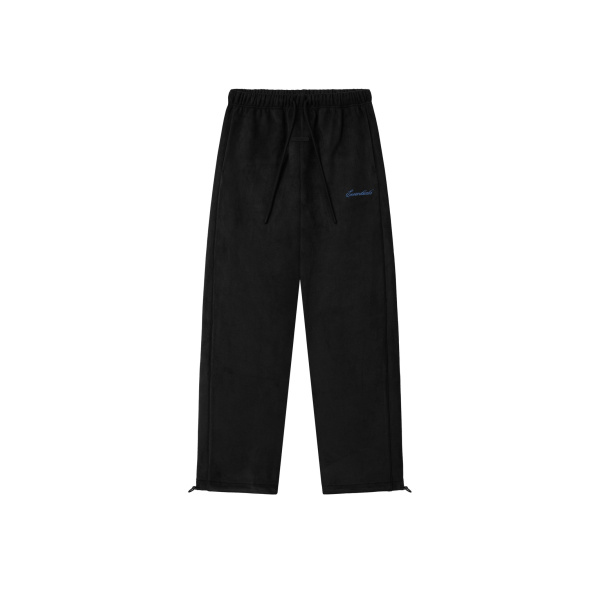 Fear of God Essentials Suede Fleece Signature Relaxed Pant with Piping in Black | Coveti