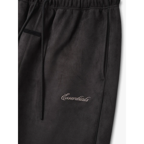 Fear of God Essentials Suede Fleece Signature Relaxed Pant with Piping in Ink Black | Pants | Coveti