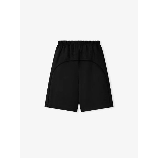 Fear of God Essentials Suede Fleece Signature Relaxed Short with Piping in Black | Shorts | Coveti