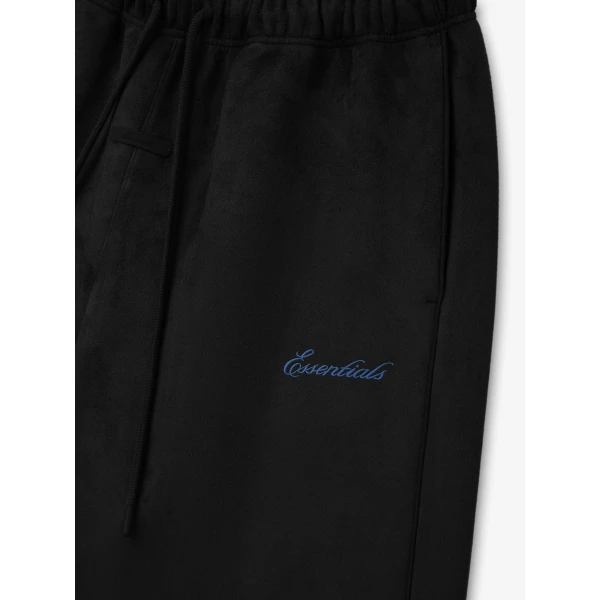 Fear of God Essentials Suede Fleece Signature Relaxed Short with Piping in Black | Shorts | Coveti