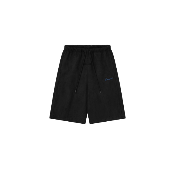 Fear of God Essentials Suede Fleece Signature Relaxed Short with Piping in Black | Coveti