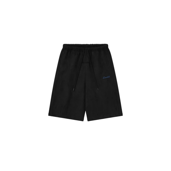 Essentials Suede Fleece Signature Relaxed Short with Piping in Black