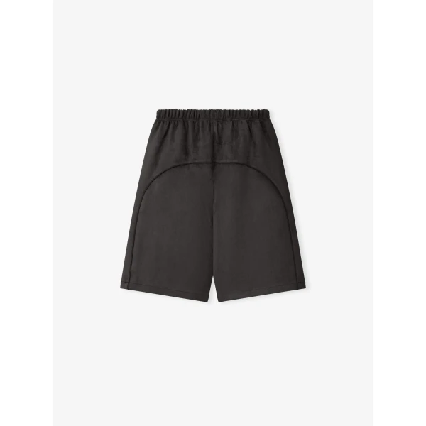 Fear of God Essentials Suede Fleece Signature Relaxed Short with Piping in Ink Black | Shorts | Coveti
