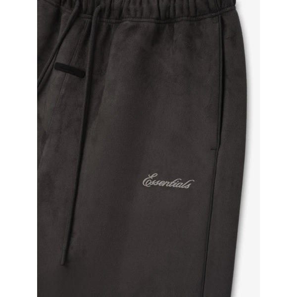 Fear of God Essentials Suede Fleece Signature Relaxed Short with Piping in Ink Black | Shorts | Coveti