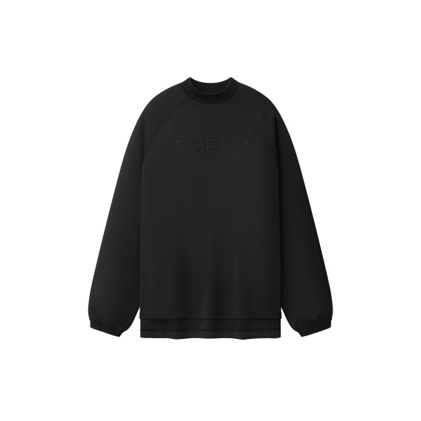 Fear of God Essentials Tricot 90s Relaxed Long Sleeve Mock Neck in Black | Coveti