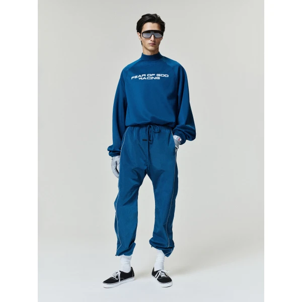 Fear of God Essentials Tricot 90s Relaxed Long Sleeve Mock Neck in Night Sea | T-shirts & vests | Coveti