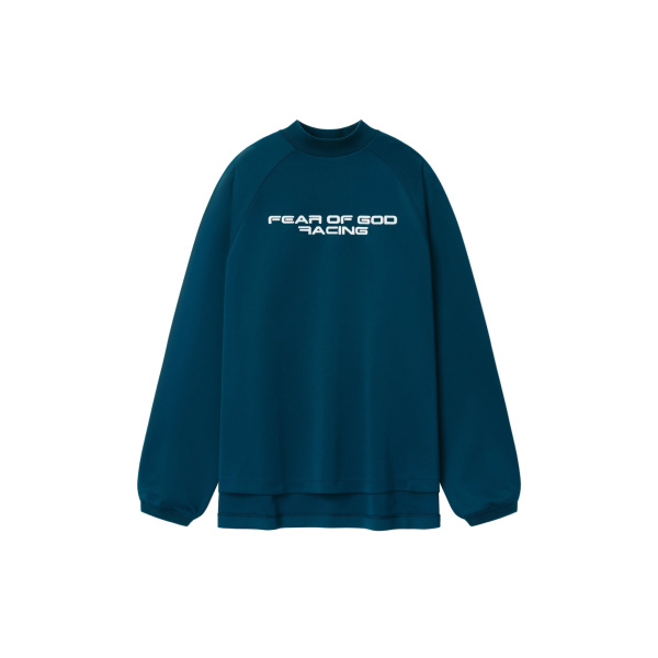 Fear of God Essentials Tricot 90s Relaxed Long Sleeve Mock Neck in Night Sea | Coveti