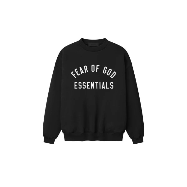 Fear of God Essentials Varsity 90s Crewneck Sweatshirt in Vintage Black | Coveti
