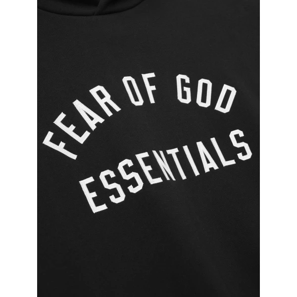Fear of God Essentials Varsity 90s Hoodie in Vintage Black | Sweatshirts | Coveti