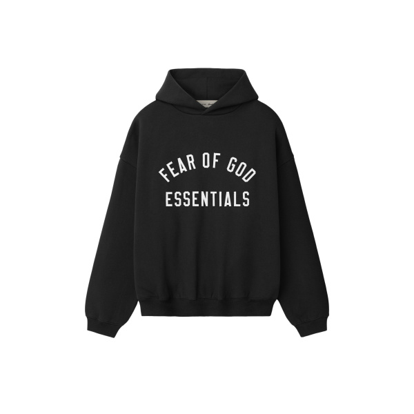 Fear of God Essentials Varsity 90s Hoodie in Vintage Black | Coveti