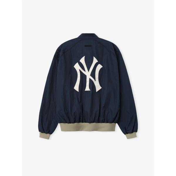 Fear of God Essentials Yankees Half Zip Pullover in Dark Sapphire and Overland Rib | Sweatshirts | Coveti