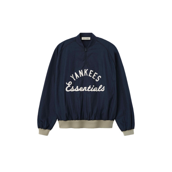 Fear of God Essentials Yankees Half Zip Pullover in Dark Sapphire and Overland Rib | Coveti