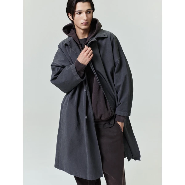Fear of God Garment-Dyed Cropped Sleeve Car Coat in Dark Grey | Men Coats | Coveti