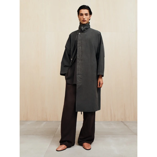 Fear of God Garment-Dyed Cropped Sleeve Car Coat in Dark Grey | Men Coats | Coveti