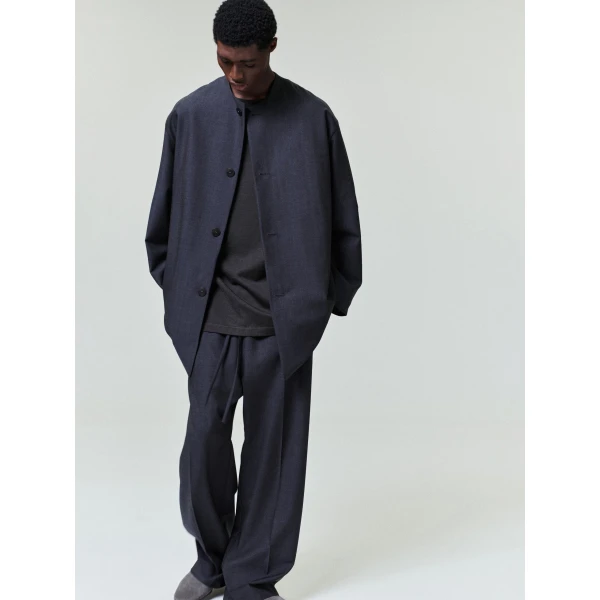 Fear of God Grey Striped Wool Collarless Sport Jacket in Grey Striped | Men Jackets | Coveti
