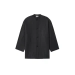 Fear of God Grey Striped Wool Collarless Sport Jacket in Grey Striped | Coveti