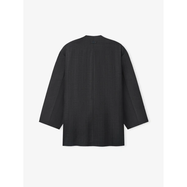 Fear of God Grey Striped Wool Collarless Sport Jacket in Grey Striped | Men Jackets | Coveti