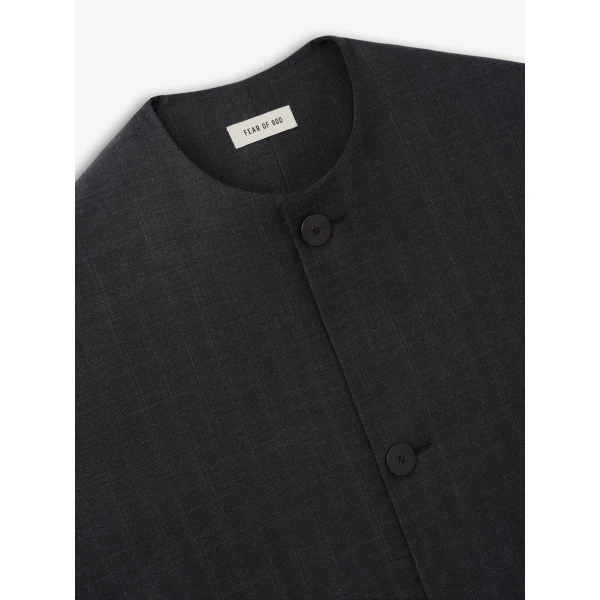 Fear of God Grey Striped Wool Collarless Sport Jacket in Grey Striped | Men Jackets | Coveti
