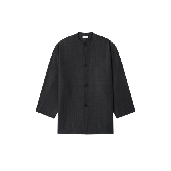 Fear of God Grey Striped Wool Collarless Sport Jacket in Grey Striped | Coveti