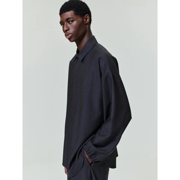 Fear of God Grey Striped Wool Elastic Cuff Shirt in Grey Striped | Men Shirts | Coveti