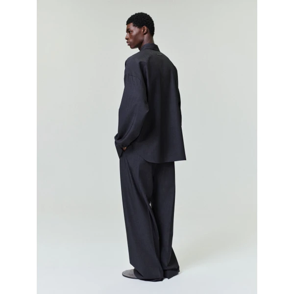 Fear of God Grey Striped Wool Elastic Cuff Shirt in Grey Striped | Men Shirts | Coveti