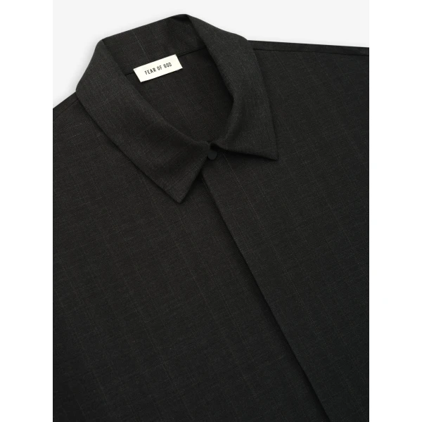 Fear of God Grey Striped Wool Elastic Cuff Shirt in Grey Striped | Men Shirts | Coveti