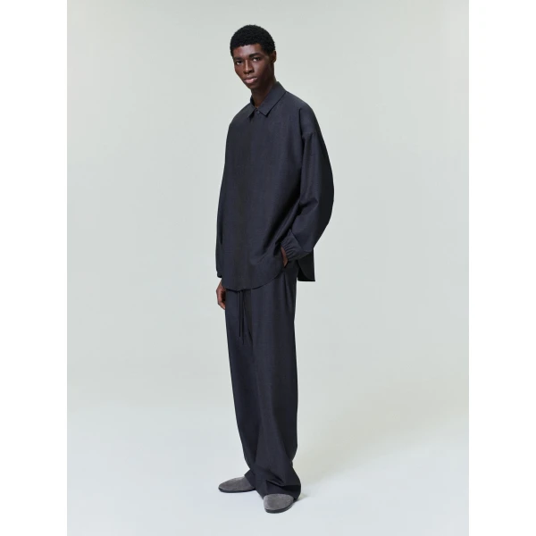 Fear of God Grey Striped Wool Wide Leg Drawstring Pants in Grey Striped | Pants | Coveti