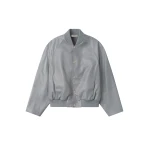 Fear of God Leather 9 Raglan Bomber Jacket in Metallic Grey | Coveti