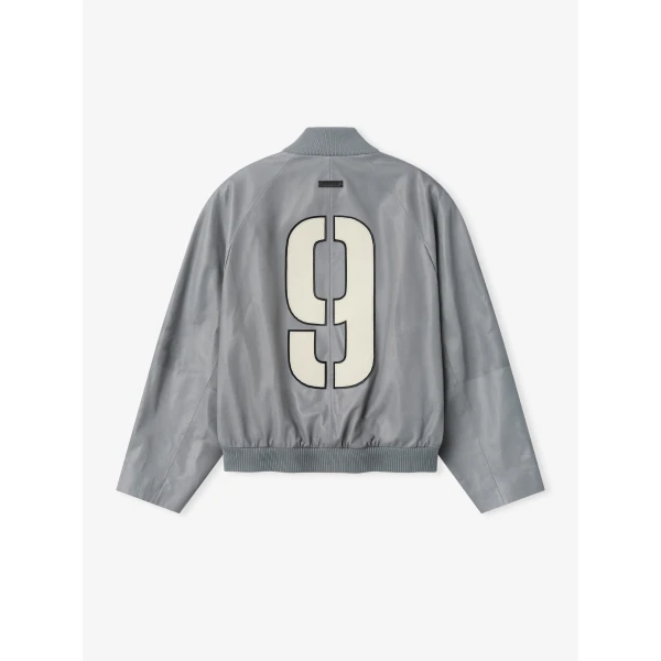 Fear of God Leather 9 Raglan Bomber Jacket in Metallic Grey | Men Jackets | Coveti