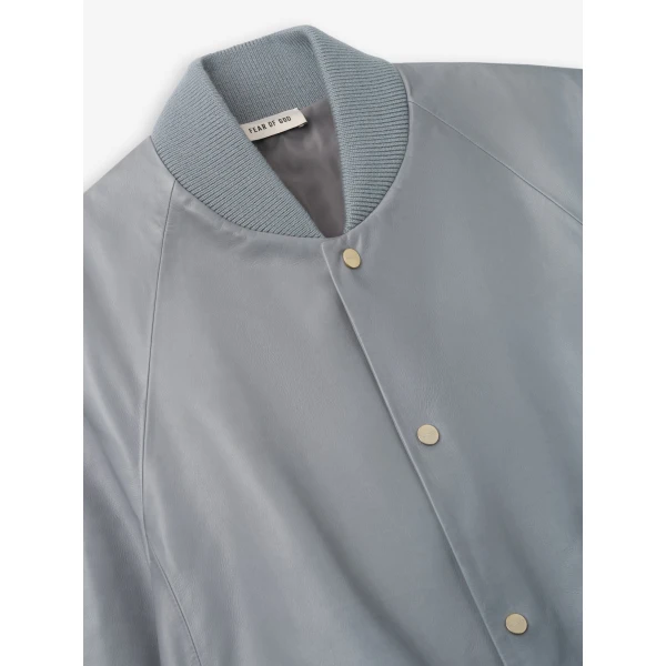 Fear of God Leather 9 Raglan Bomber Jacket in Metallic Grey | Men Jackets | Coveti