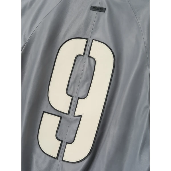 Fear of God Leather 9 Raglan Bomber Jacket in Metallic Grey | Men Jackets | Coveti
