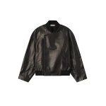 Fear of God Leather Raglan Bomber Jacket in Black Fear of God Leather Raglan Bomber Jacket in Black | Coveti