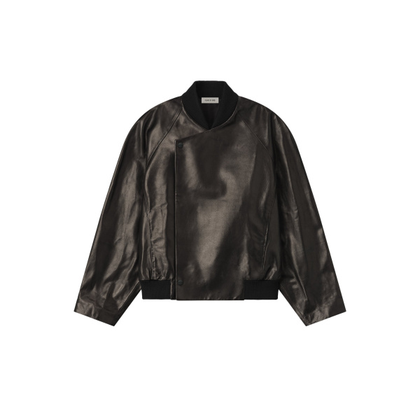 Fear of God Leather Raglan Bomber Jacket in Black | Coveti